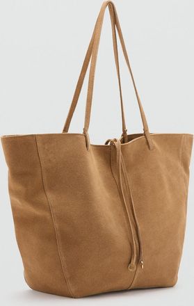 Mango Borsa shopper crosta di cuoio fiocco marrone medio - Donna - Taglia unica - MANGO