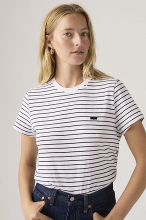 Levi's Favorite Cotton V Neck Tee - Women - XL - White / Golf Course Stripe Bright White Anthracite Night