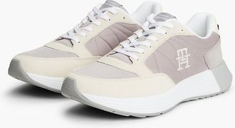 Tommy Hilfiger Mens Suede Mix Runner Sneaker - Cream/Sterling Grey - US 11.5 / EU 45