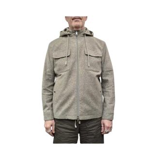 Baldessarini Jassen, Heren, Beige, M, Wol, Flanellen jas met opstaande kraag