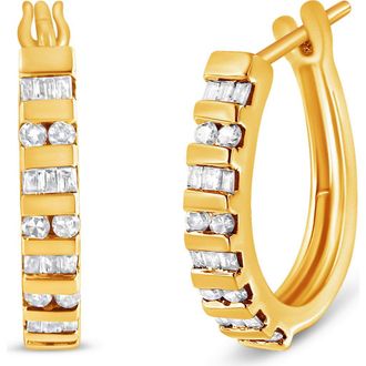 House of Brilliance 10K Gold Round and Baguette-Cut Diamond Hoop Earrings in Yellow Gold at Nordstrom