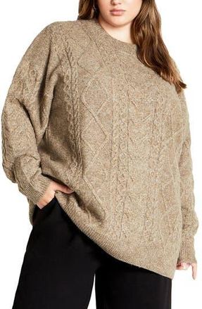 City Chic Jojo Oversize Fisherman Sweater in Biscuit at Nordstrom Rack, Size Xl/22W
