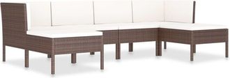 vidaXL Set Muebles De Jard&iacute;n 6 Piezas Y Cojines Rat&aacute;n Sint&eacute;tico Marr&oacute;n Vidaxl