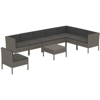 vidaXL 9 Pcs Garden Lounge Set Con Coj&iacute;n Mimbre Pe Gray