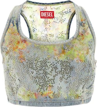 Diesel MultiColor Embellished Denim Crop-Top
