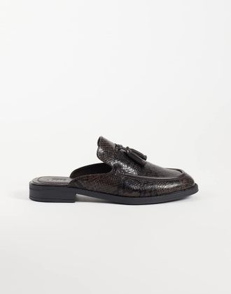 Asos mocassini sabot con nappina effetto serpente marrone