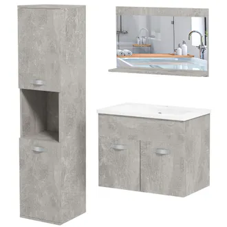 Kleankin Kleankin - Set Bagno 4 Pezzi Con Lavabo, Mobiletto, Colonna Bagno E Specchiera