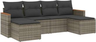 vidaXL Set De Muebles De Jard&iacute;n 6 Pzas Y Cojines Rat&aacute;n Sint&eacute;tico Gris Vidaxl