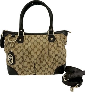 Gucci Beige Brown Canvas Leather Handbag Shoulder Bag Tote Bag (Pre-Owned)