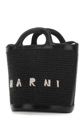Marni Womens Black Leather And Raffia Tropicalia Bucket Bag 00n99 Borse A Secchiello