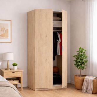 Dmora Armario Deder, Percha Para Dormitorio, Armario Con 2 Puertas Batientes, 81x52h184 Cm, Roble - Dmora