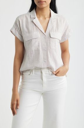 Beach Lunch Lounge Brooke Short Sleeve Button-Up Linen Blend Shirt in Desert Beige at Nordstrom, Size X-Large