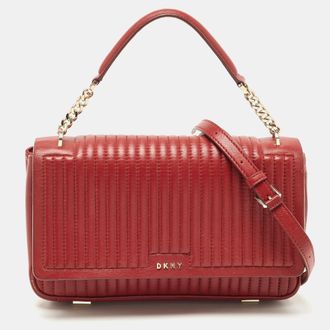 DKNY Dkny Red Pinstripe Quilted Leather Gansevoort Top Handle Bag