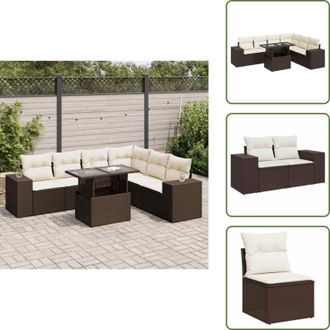 vidaXL The Living Store Set Divani da Giardino 7 pz con Cuscini Marrone in Polyrattan - Seduta da esterno