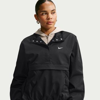 Nike Womens Nike Sportswear Loose 1/4-Snap Jacket in Black | IU1979-010