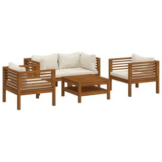 vidaXL Muebles De Jard&iacute;n 5 Pzas Cojines Crema Madera Maciza De Acacia Vidaxl