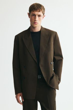 H&M Relaxed-fit Double-breasted Jacket in Dark Khaki Green at Nordstrom, Size 42