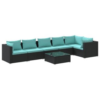 vidaXL Set De Muebles De Jard&iacute;n 7 Pzas Y Cojines Rat&aacute;n Sint&eacute;tico Negro Vidaxl