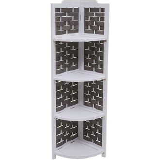 Hhg Hhg - Nunca Usado] Estanter&iacute;a Esquinera 655, Soporte De Estanter&iacute;a, Plegable 4 Estantes, Madera De Paulownia 110cm, Blanco, Mimbre Antracita