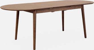 Sweeek Sweeek - Mesa De Comedor Ovalada Y Extensible De 6 A 8 Plazas, Lisa, Madera De Nogal, 160x90x75 Cm