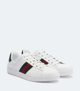 Gucci Zapatillas Ace de piel con Web
