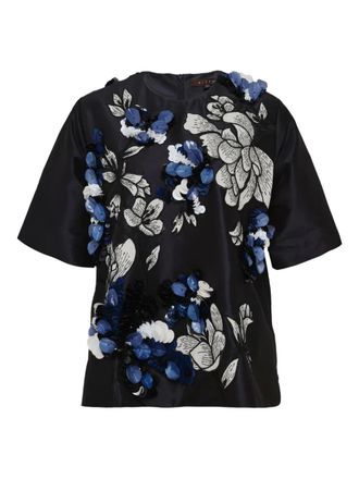Biyan flower-embellishment blouse - women - Fabric - S - Blue
