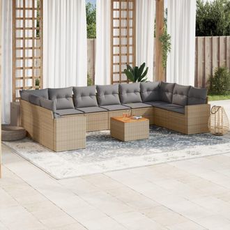 vidaXL Juego De Sof&aacute;s Jard&iacute;n Con Cojines Beige Mezcla 11 Pzas Rat&aacute;n Pe Vidaxl