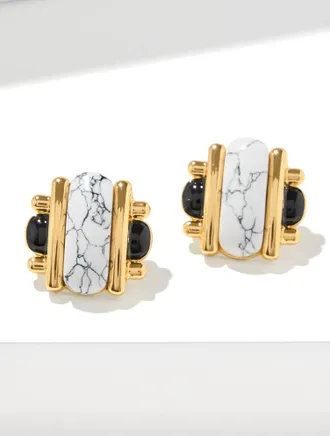 Talbots Vichy Stud Earrings - White/Black - 001 Talbots