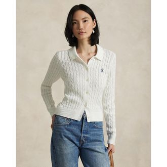 Ralph Lauren Cardigan met lange mouwen en polokraag in kabelbreisel