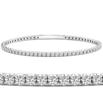 Pompeii3 3Ct Round Diamond Flexible Oval Bangle Womens Bracelet 14k White Gold Lab Grown Size: 6.75