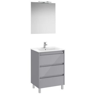 Roca Mueble Lavabo 600mm Tenet 3 Cajones + Espejo Y Aplique Led Gris Brillo.-roca: Dise&ntilde;o, Innovaci&oacute;n Y Calidad