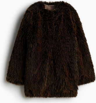 H&M Flauschiger Mantel - Brown