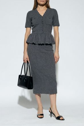 Self Portrait Dress With A Peplum At The Waist, Womens, Grey