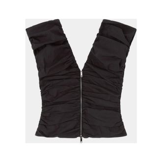 Ganni Blouses, female, Black, Size: XL Active Racerback Zipper Top