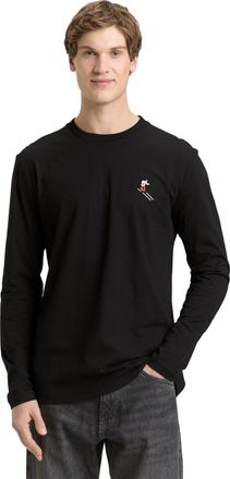 Tom Tailor Denim Langarmshirt TOM TAILOR DENIM, Herren, Gr. XXL, schwarz, Jersey, Obermaterial: 100% Baumwolle, bestickt, l&auml;ssig geschnitten h&uuml;ftbedeckend, Rundhals, S