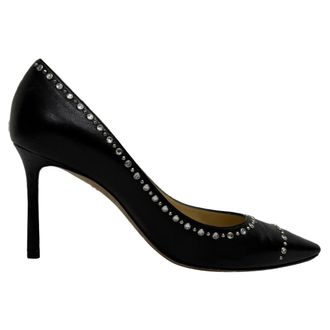 Jimmy Choo London Romy Embellished Pumps in Black Calf Leather