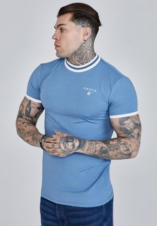 Siksilk Camiseta Ringer azul para hombre SikSilk L
