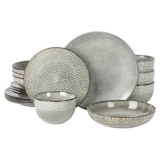 Gibson Home Matisse 16 Piece Stoneware Dinnerware Set in Grey with Reactive Glaze
