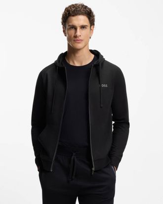 Boss Orange by Hugo Boss Mens Loungewear Zip Up Hoodie in Black Cotton - Size X-Large