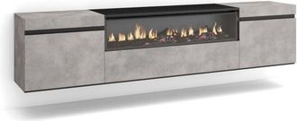 Skraut Home Skraut Home Mobile TV Soggiorno Ampio spazio a disposizione 200x45x35cm Per TV fino a 80 Camino elettrico Sospeso, da appendere Stile moderno Cemento