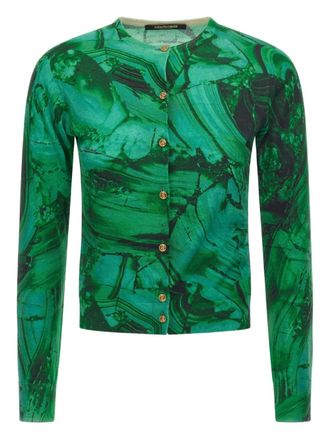 Roberto Cavalli malachite-print button cardigan - women - Wool/Silk - M - Green