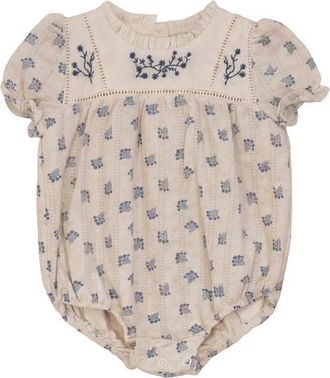 Hopscotch Floral Embroidered Bubble Shirred Sleeves in Moonlight at Nordstrom, Size 24M