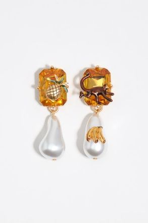Bimba & Lola Crystal Topaz And Pearl Earrings With Monkey, Pineapple And Banana in Topaz Yellow at Nordstrom