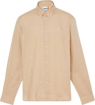 Timberland Slim Linnen Overhemd - Heren - Casual Overhemden - Beige - M - Linnen - Overhemden
