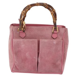 Gucci Vintage Bamboo Handle Bag Suede Pink Suede Handbag (Pre-Owned)