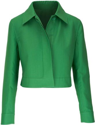 Akris Lewitt cropped jacket - women - Silk/Polyamide/Cotton - 4 - Green