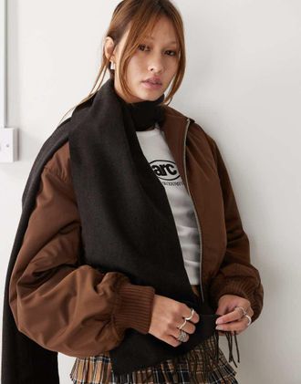 Weekday premium wool scarf in brown herringbone