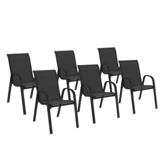 IDMarket Idmarket - Set Di 6 Sedie Impilabili Lyma In Metallo E Textilene Nero