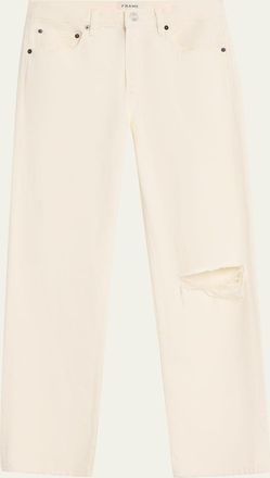 Frame Denim Mens Ripped-Knee Straight Leg Five-Pocket Jeans