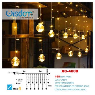 Trade Shop Trade Shop - Luminosa Luminosa Natalizia 168 Led Con Palle Luce Calda Cavo Transparente Xc-4008